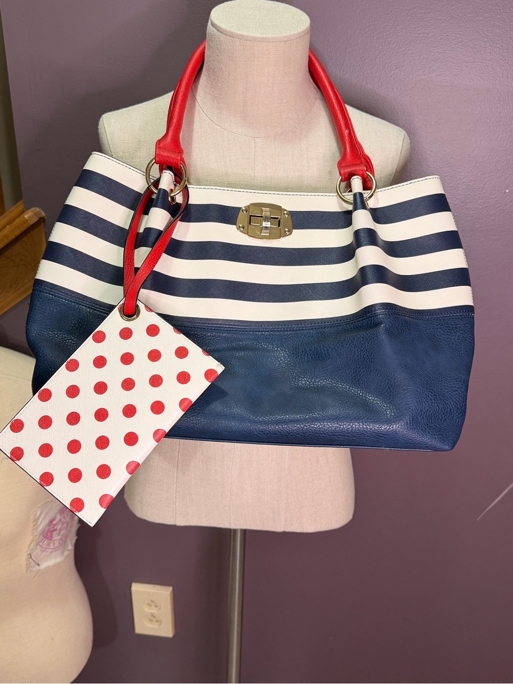 Nautical Stripe Leather Tote with Red Handles DSW Mix N.o. 6